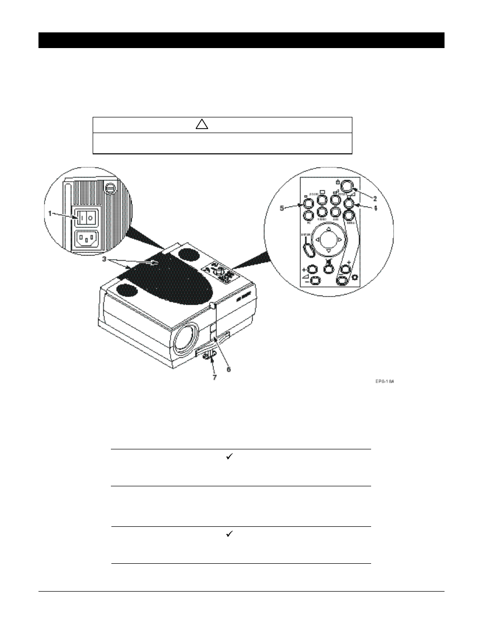 Section 4: operating instructions, 1. power up projector, Caution | 3M MP8750 User Manual | Page 12 / 26