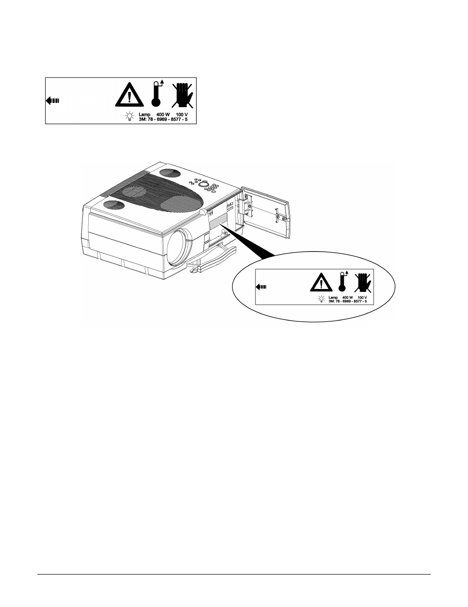 Safety labels, Product safety labels, Location of labels save these instructions | 3M MP8750 User Manual | Page 4 / 26