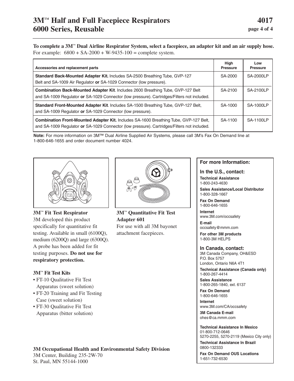 For more information: in the u.s., contact | 3M 6000 User Manual | Page 4 / 4