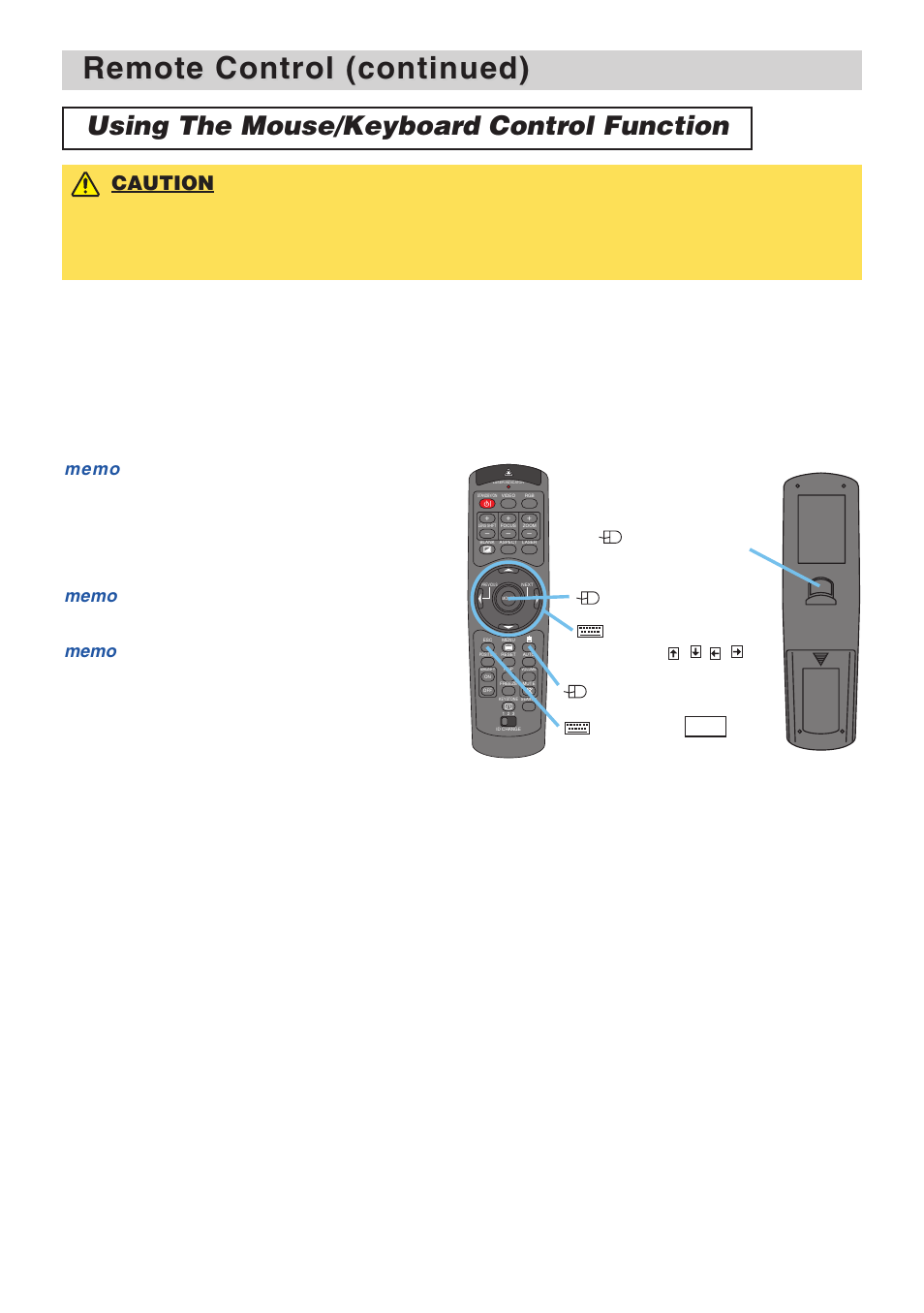 Remote control (continued), Using the mouse/keyboard control function | 3M X70 User Manual | Page 14 / 49