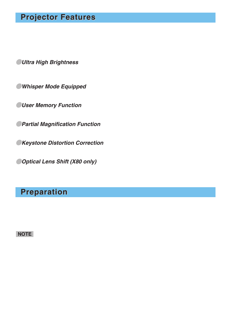 Projector features, Projector features preparation preparation | 3M X70 User Manual | Page 2 / 49