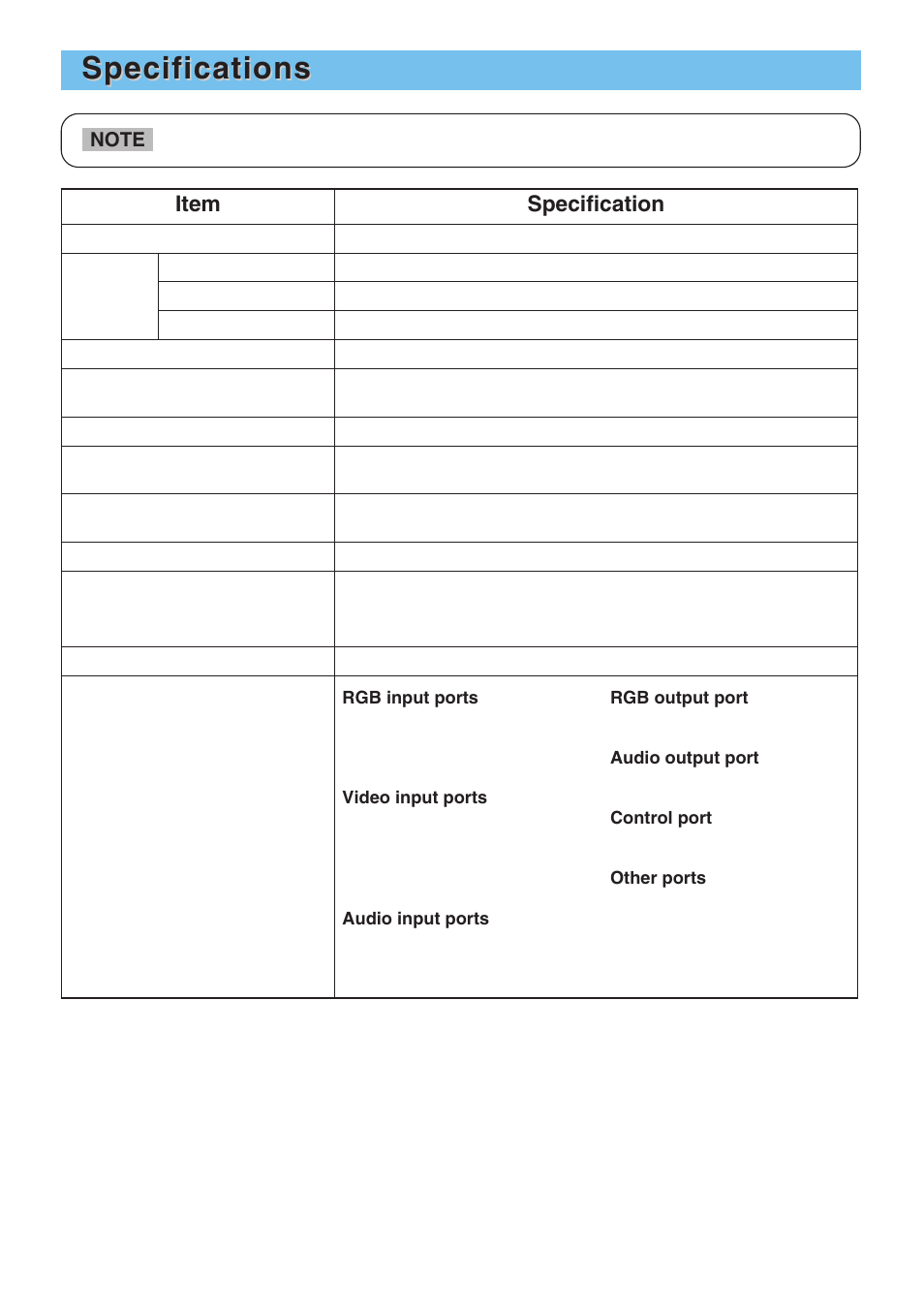 Specifications, Item specification | 3M X70 User Manual | Page 47 / 49