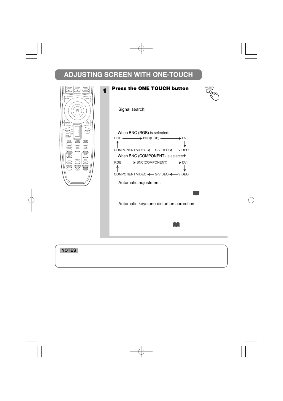 Adjusting screen with one-touch 1, Press the one touch button, When bnc (component) is selected | 3M MP8790CN User Manual | Page 24 / 44