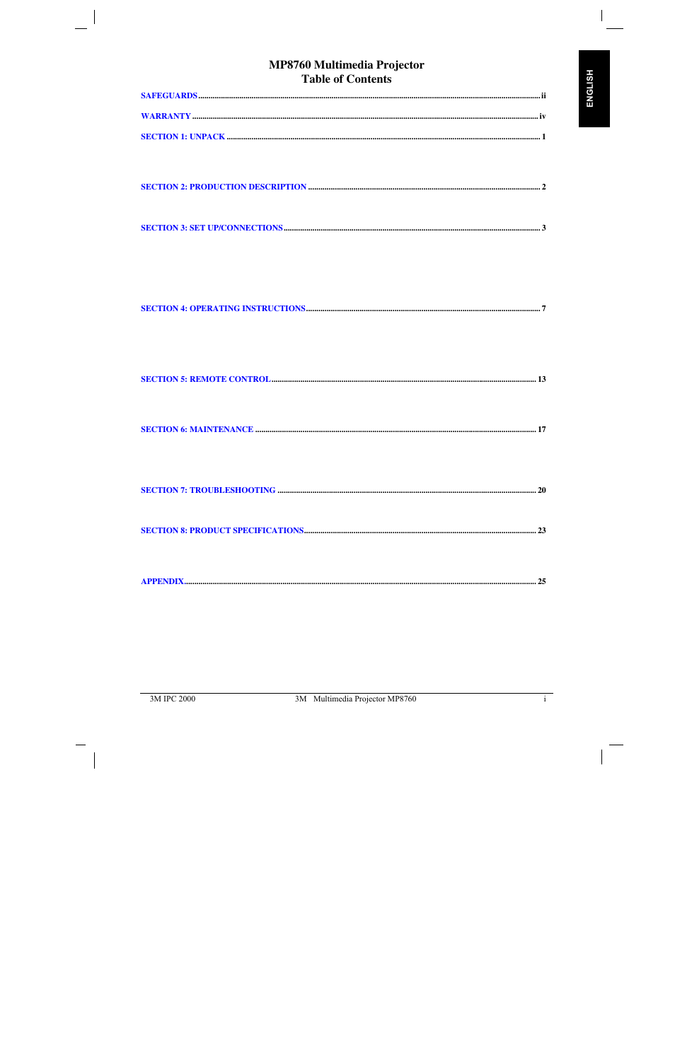 3M MP8760 User Manual | Page 2 / 35