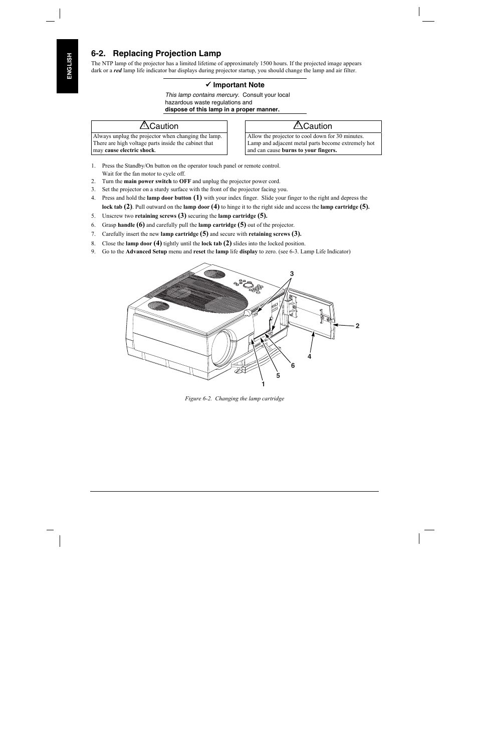 2. replacing projection lamp, 2. r, Eplacing | Rojection, Caution | 3M MP8760 User Manual | Page 23 / 35