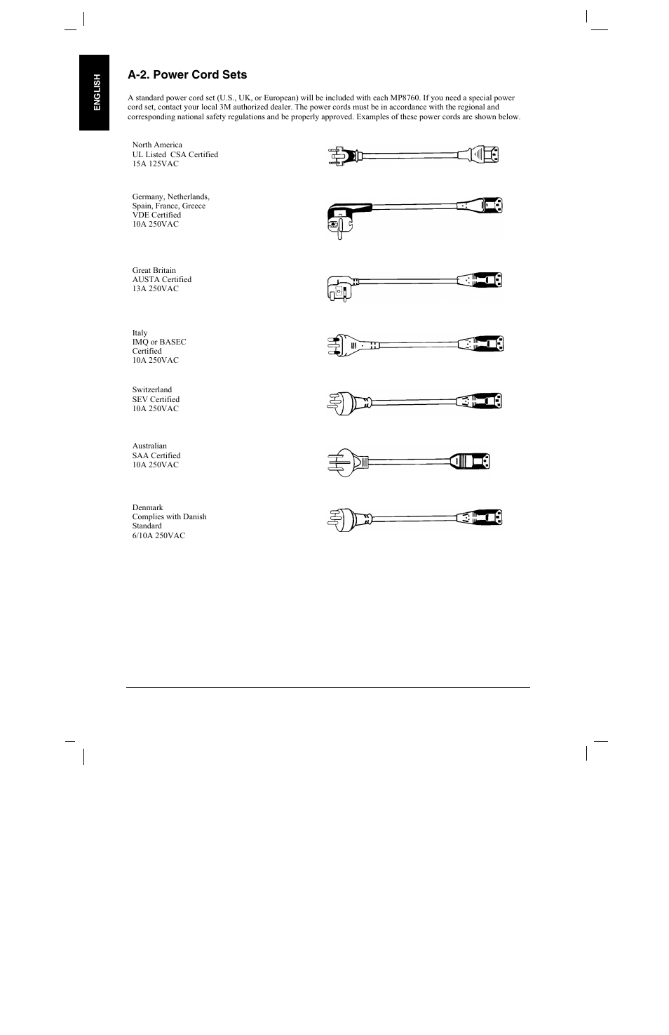 A-2. power cord sets | 3M MP8760 User Manual | Page 31 / 35