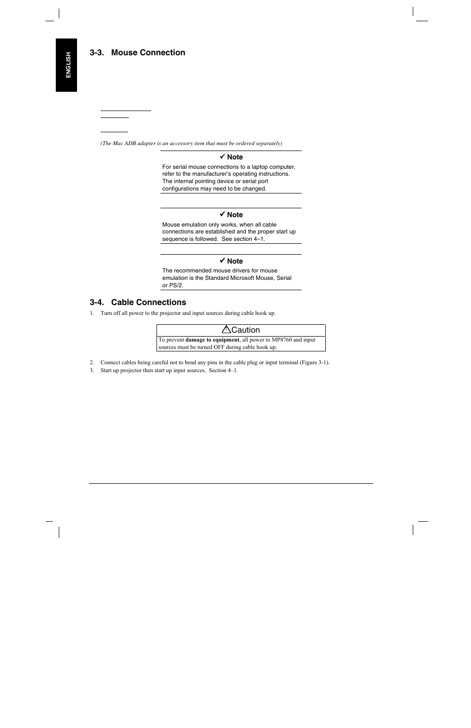 3. mouse connection, 4. cable connections, 3. m | Ouse, Onnection, 4. c, Able, Onnections | 3M MP8760 User Manual | Page 9 / 35