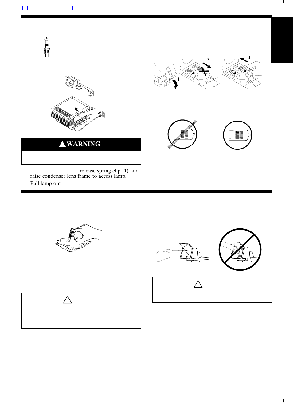 Lamp replacement, Cleaning, Caution | 3M 9800 User Manual | Page 9 / 15
