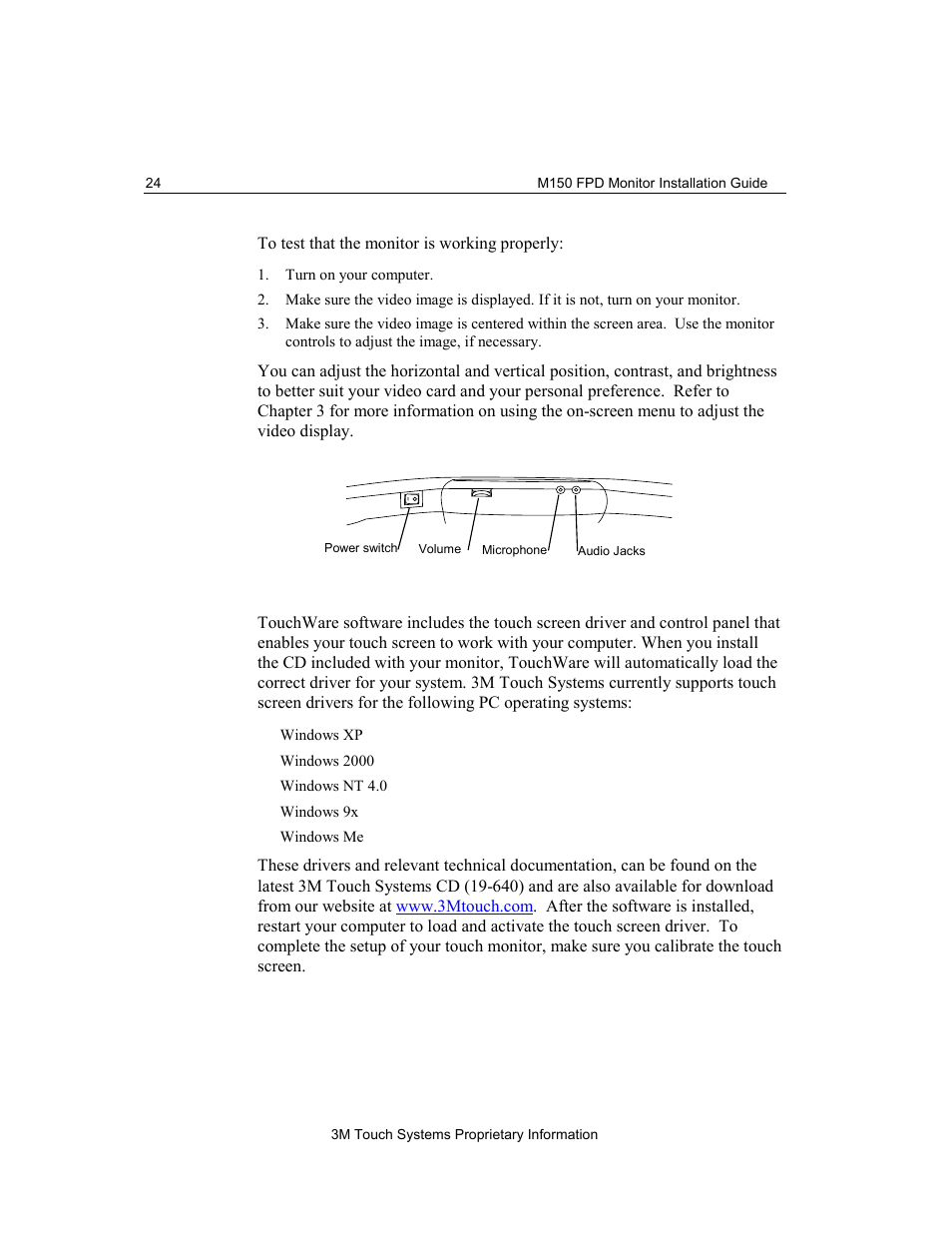 Installing touchware software | 3M M150 User Manual | Page 24 / 37