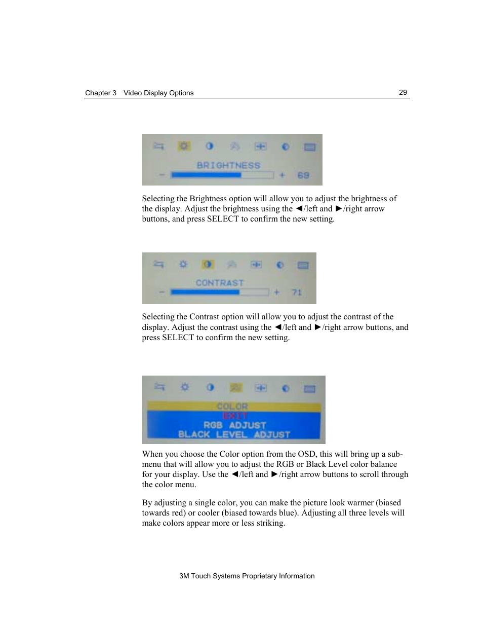 Brightness contrast color | 3M M150 User Manual | Page 29 / 37