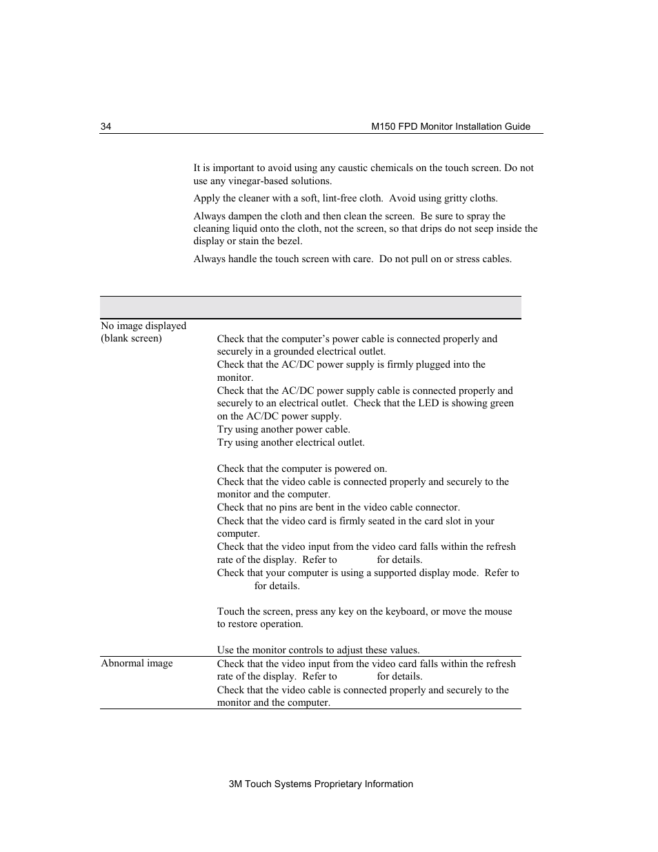 Monitor installation problems | 3M M150 User Manual | Page 34 / 37