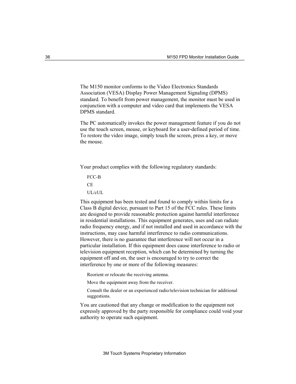 Power management m150 regulatory agency approvals, Power management, M150 regulatory agency approvals | 3M M150 User Manual | Page 36 / 37