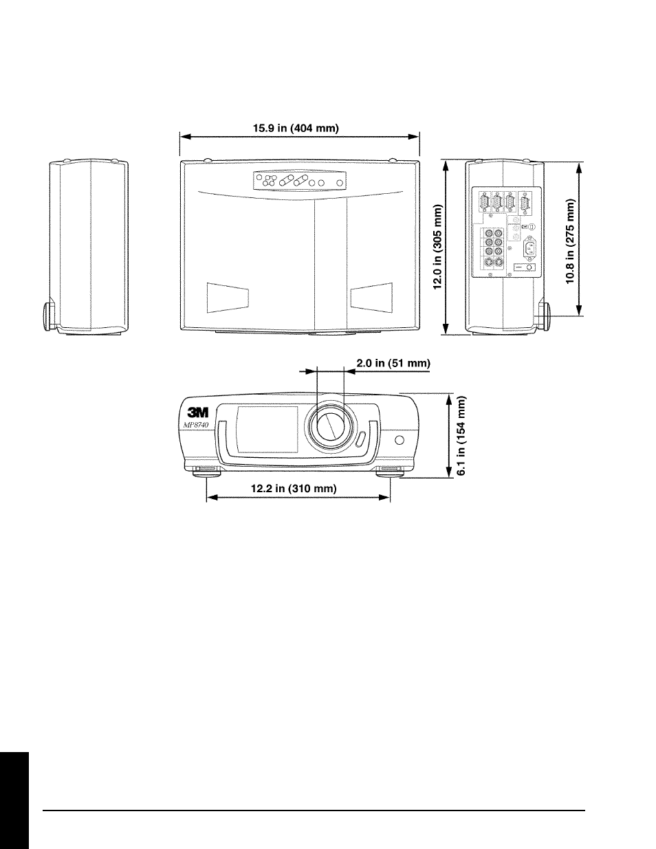 A.2 dimension, A.2 dimensions, Technical | 3M MP8740 User Manual | Page 23 / 34