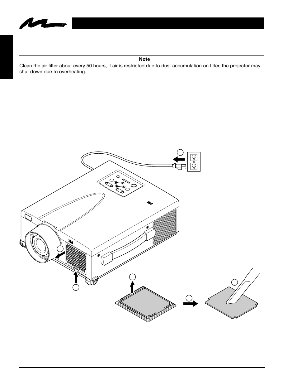 Section 5:maintenance, 1 cleaning the air filter, Section 5 | Maintenance, Cleaning the air filter, English, Figure 5.1 remove air filter, Power | 3M MP8770 User Manual | Page 21 / 39