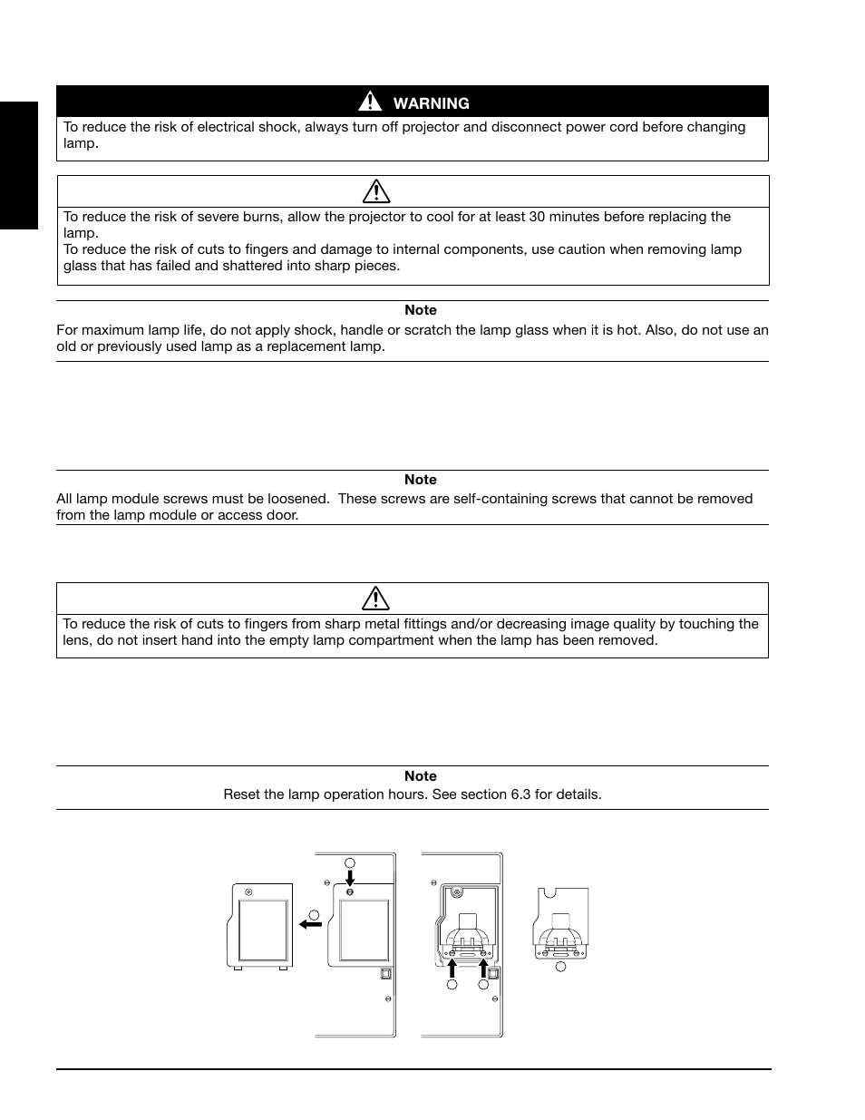 4 replacing the lamp, Replacing the lamp, English | Caution, Warning | 3M MP8770 User Manual | Page 23 / 39