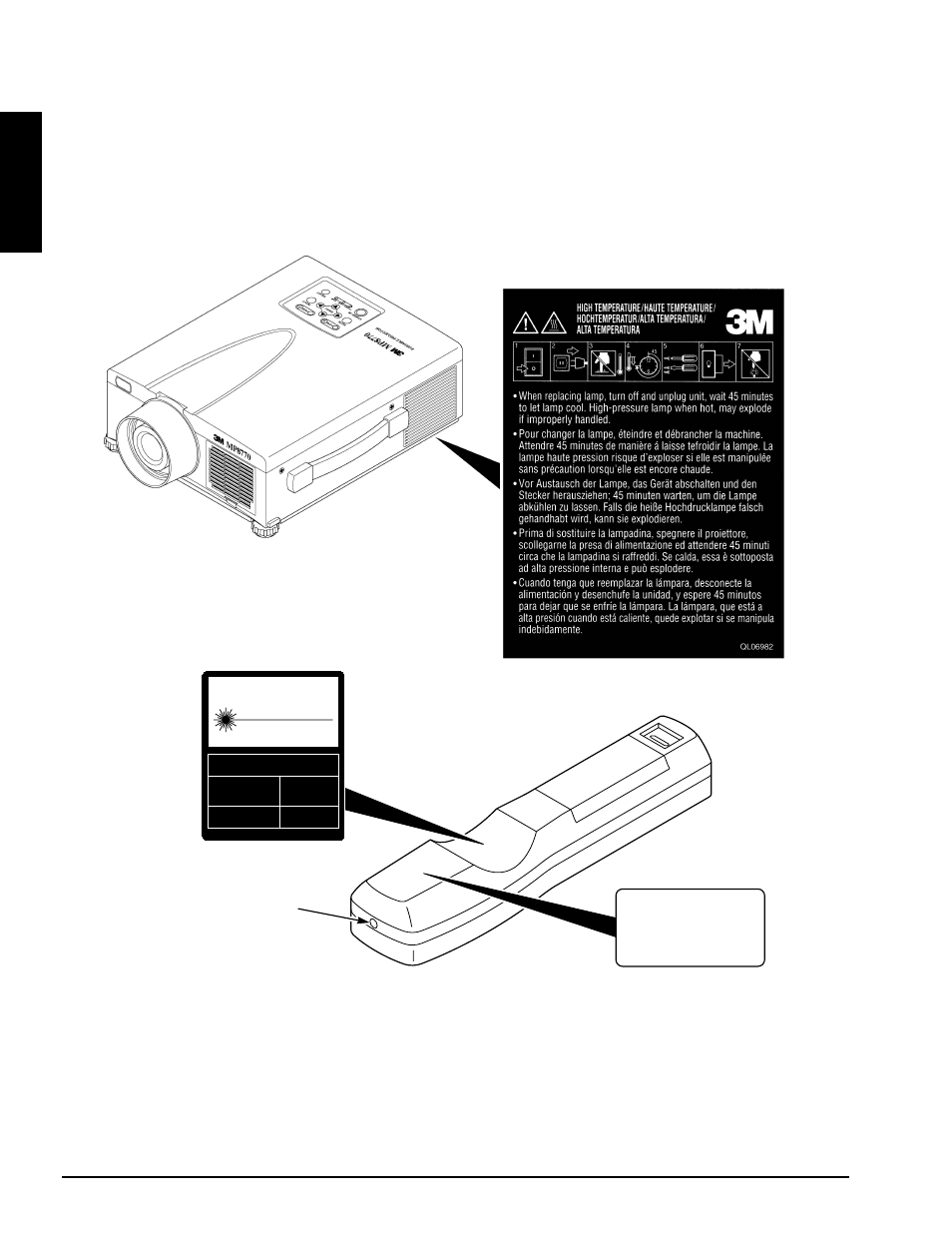 Save these instructions, Location of product safety labels, English | 3M MP8770 User Manual | Page 5 / 39