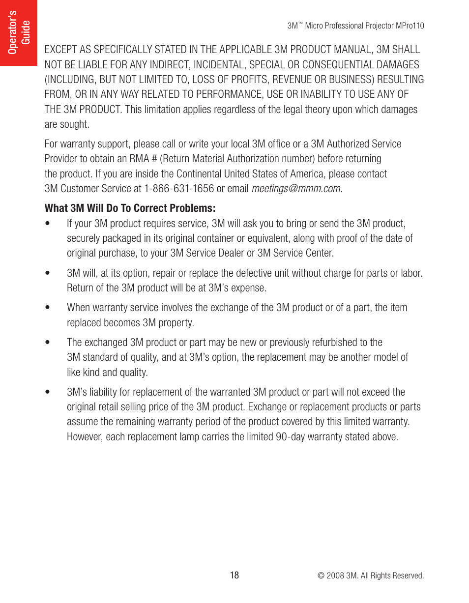 3M MPro110 User Manual | Page 18 / 20