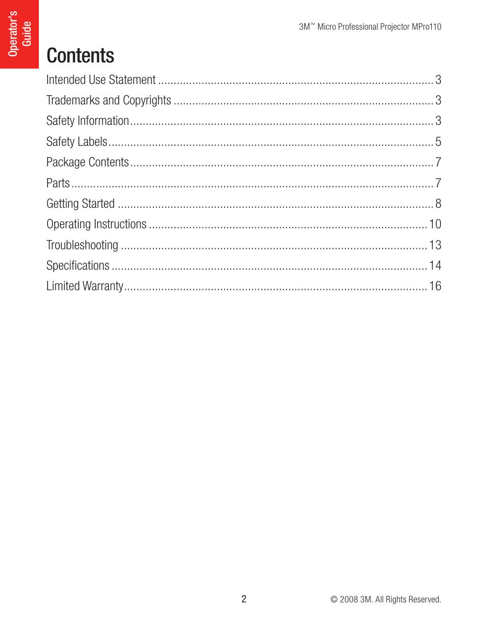 3M MPro110 User Manual | Page 2 / 20