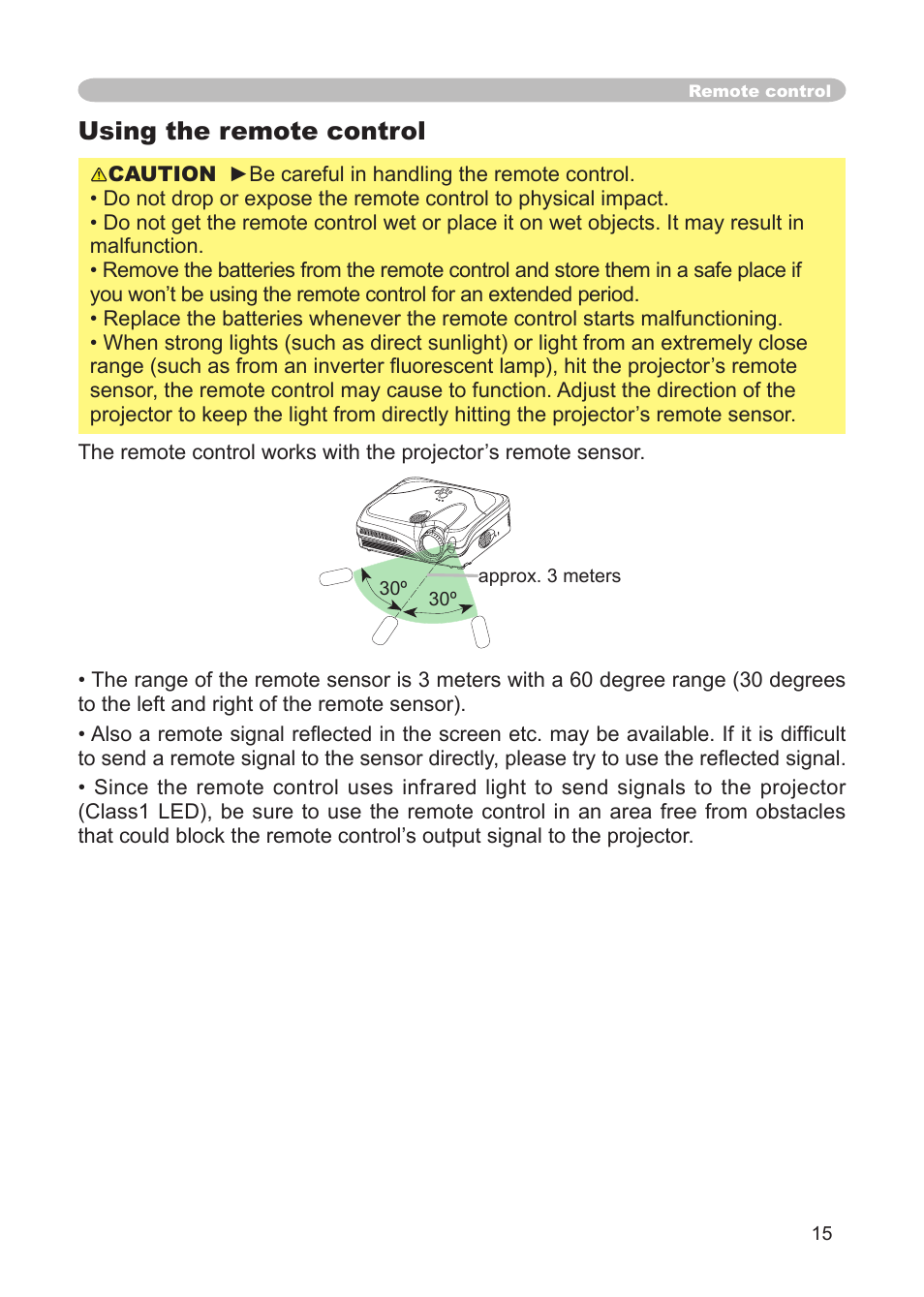 Using the remote control | 3M X68 User Manual | Page 15 / 51