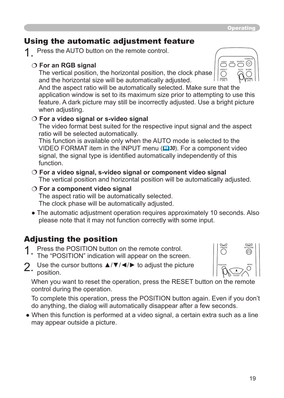 Using the automatic adjustment feature, Adjusting the position | 3M X68 User Manual | Page 19 / 51