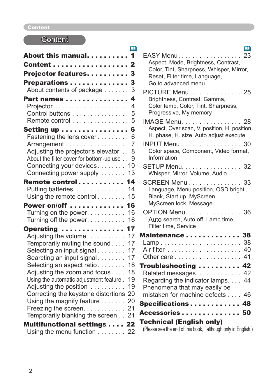 Content | 3M X68 User Manual | Page 2 / 51
