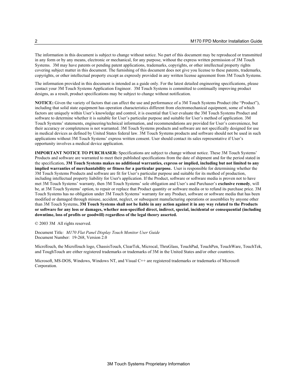 3M MicroTouch M170 User Manual | Page 2 / 33