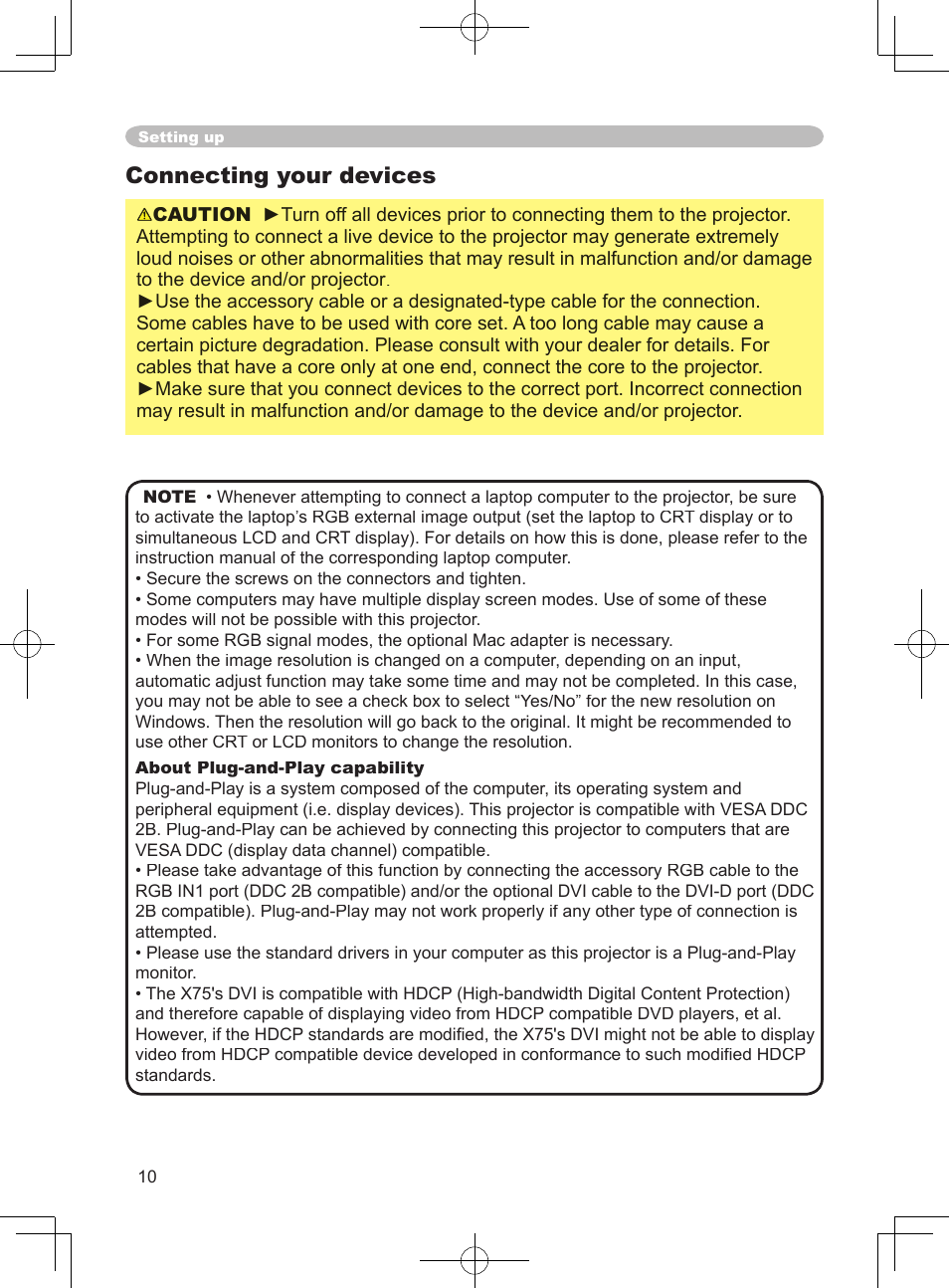 Connecting your devices | 3M X75 User Manual | Page 10 / 57