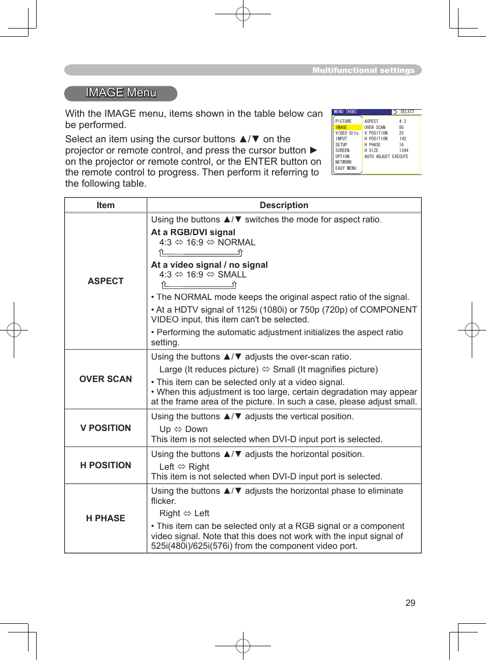 Image menu | 3M X75 User Manual | Page 29 / 57