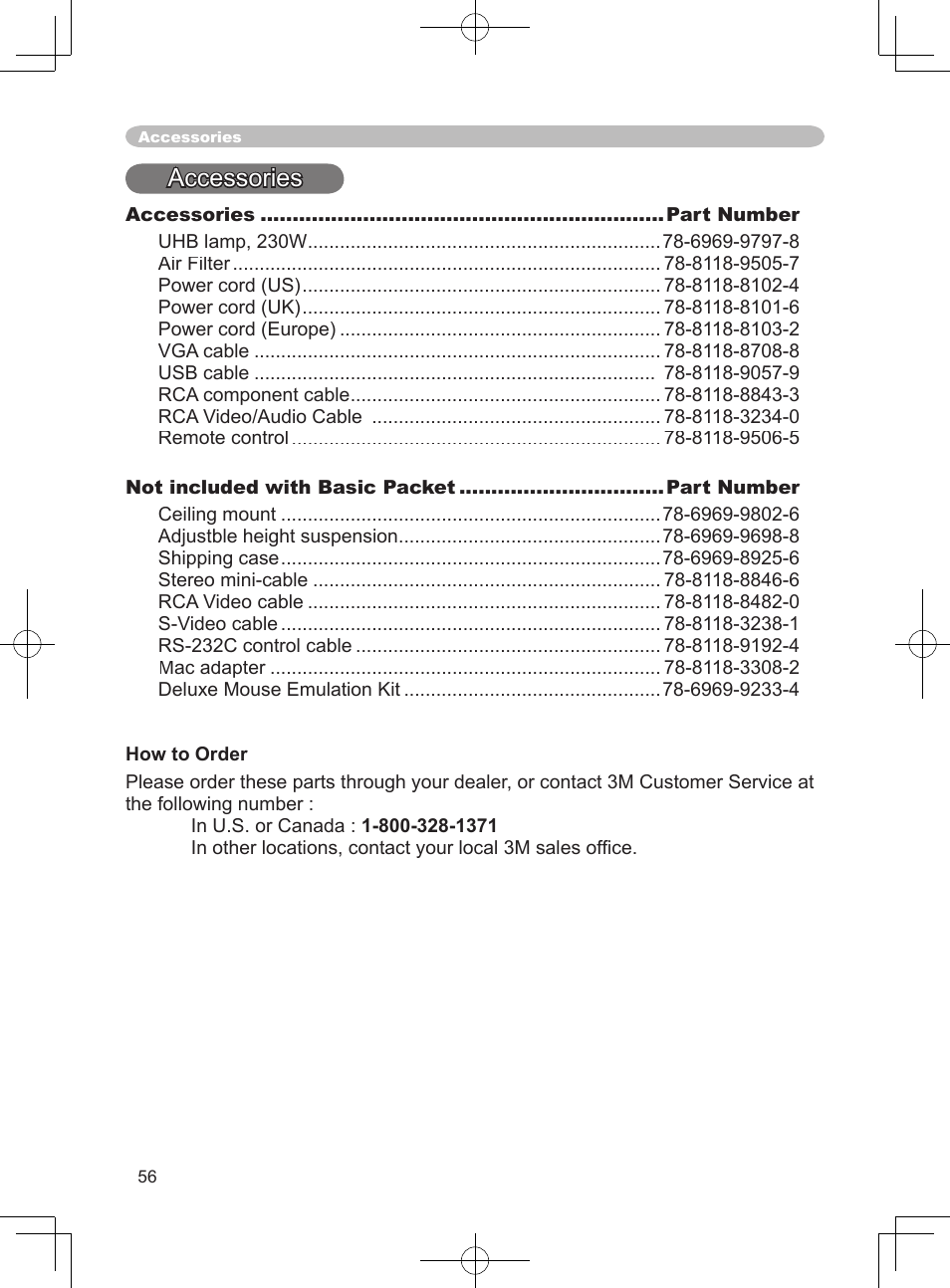 Accessories | 3M X75 User Manual | Page 56 / 57