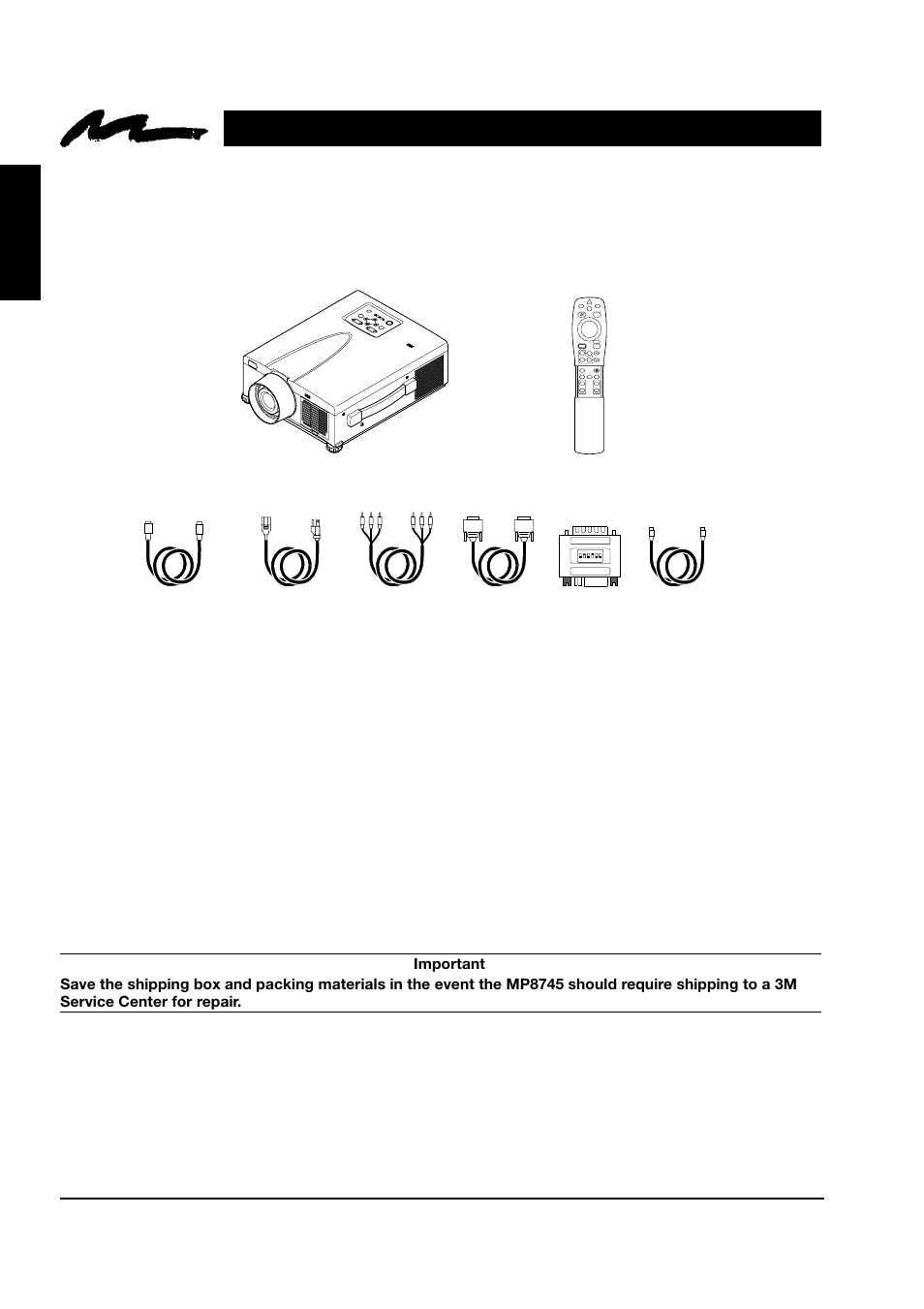 1 contents of shipping box, 2 optional accessories, 3 keep your packing materials | 4 what's next, English, The 3m, Focus | 3M MP8745 User Manual | Page 7 / 39