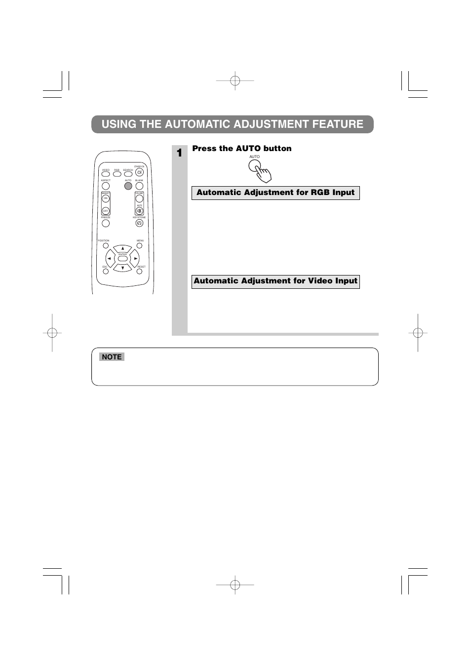Using the automatic adjustment feature, 1using the automatic adjustment feature, Press the auto button | 3M S40C User Manual | Page 20 / 40