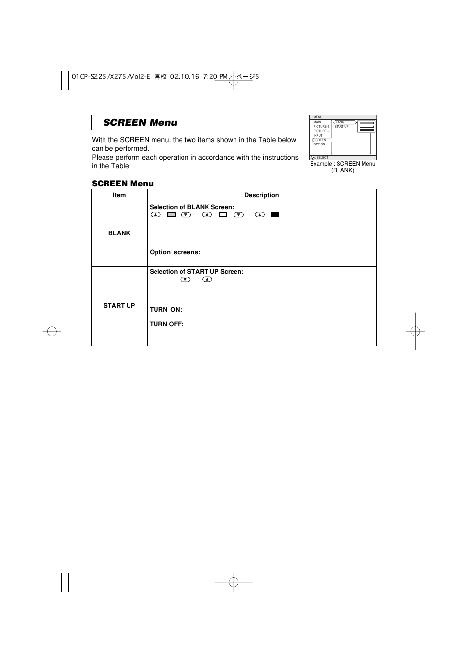 Screen menu, 27 screen menu | 3M S40C User Manual | Page 28 / 40