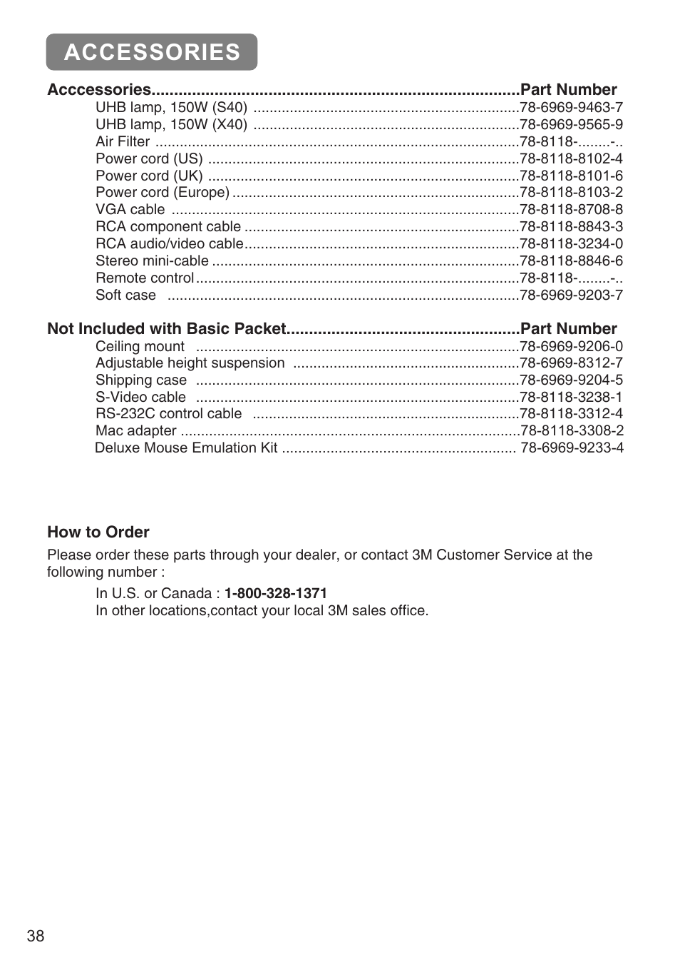 Accessories | 3M S40C User Manual | Page 39 / 40