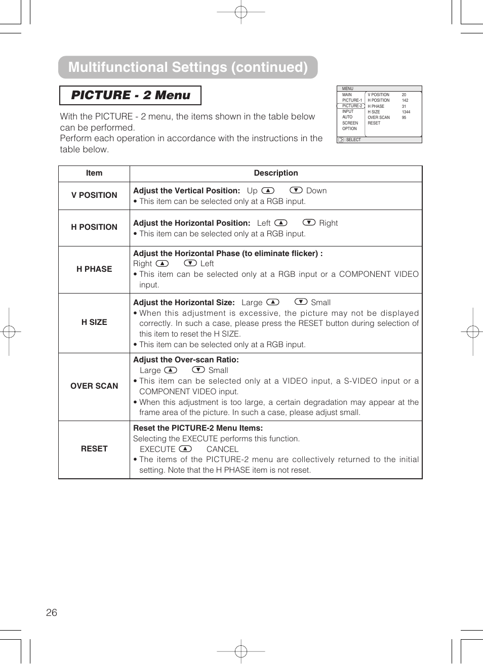 Multifunctional settings (continued), Picture - 2 menu | 3M S10 User Manual | Page 26 / 45