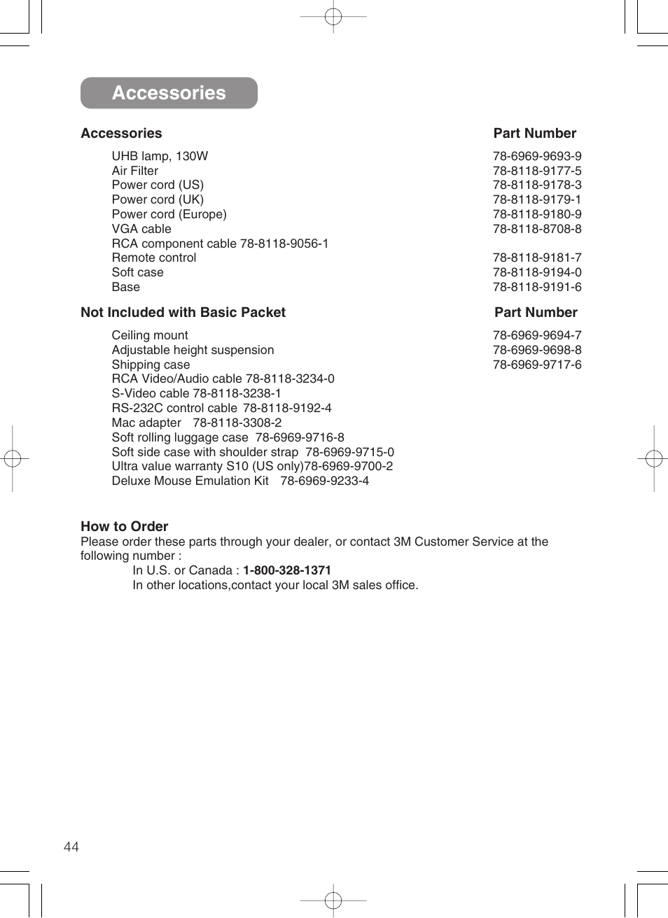 Accessories | 3M S10 User Manual | Page 44 / 45