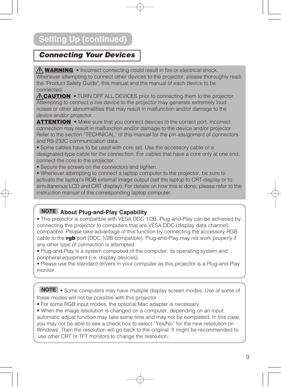 Setting up (continued), Connecting your devices | 3M S10 User Manual | Page 9 / 45