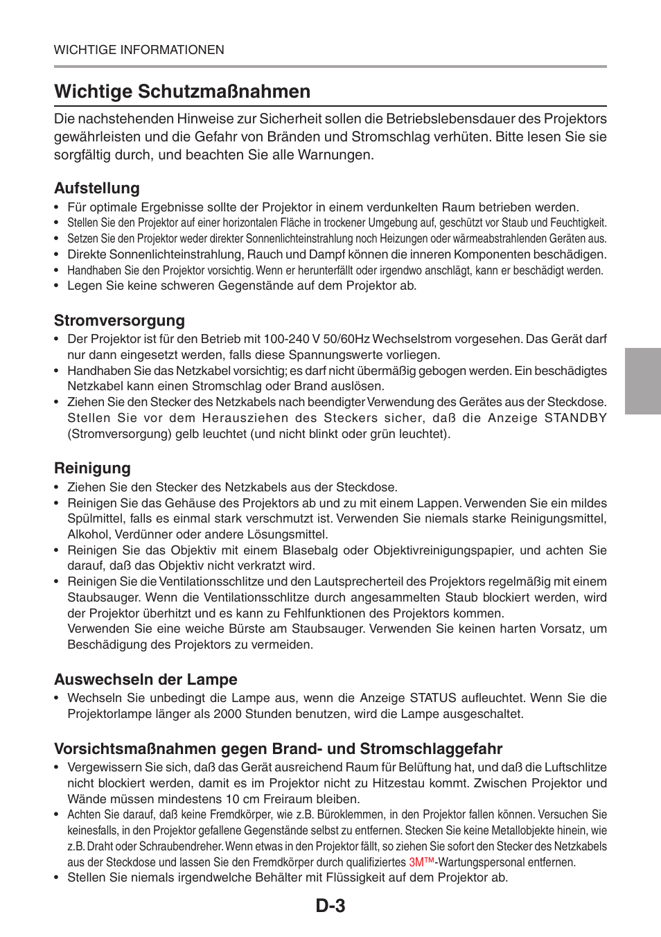Wichtige schutzmaßnahmen | 3M PX5 User Manual | Page 41 / 95