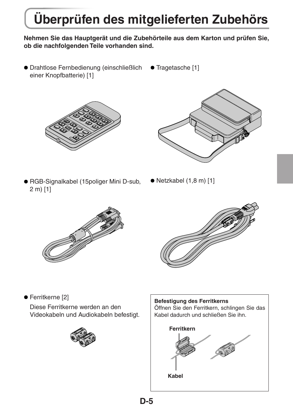 Überprüfen des mitgelieferten zubehörs | 3M PX5 User Manual | Page 43 / 95