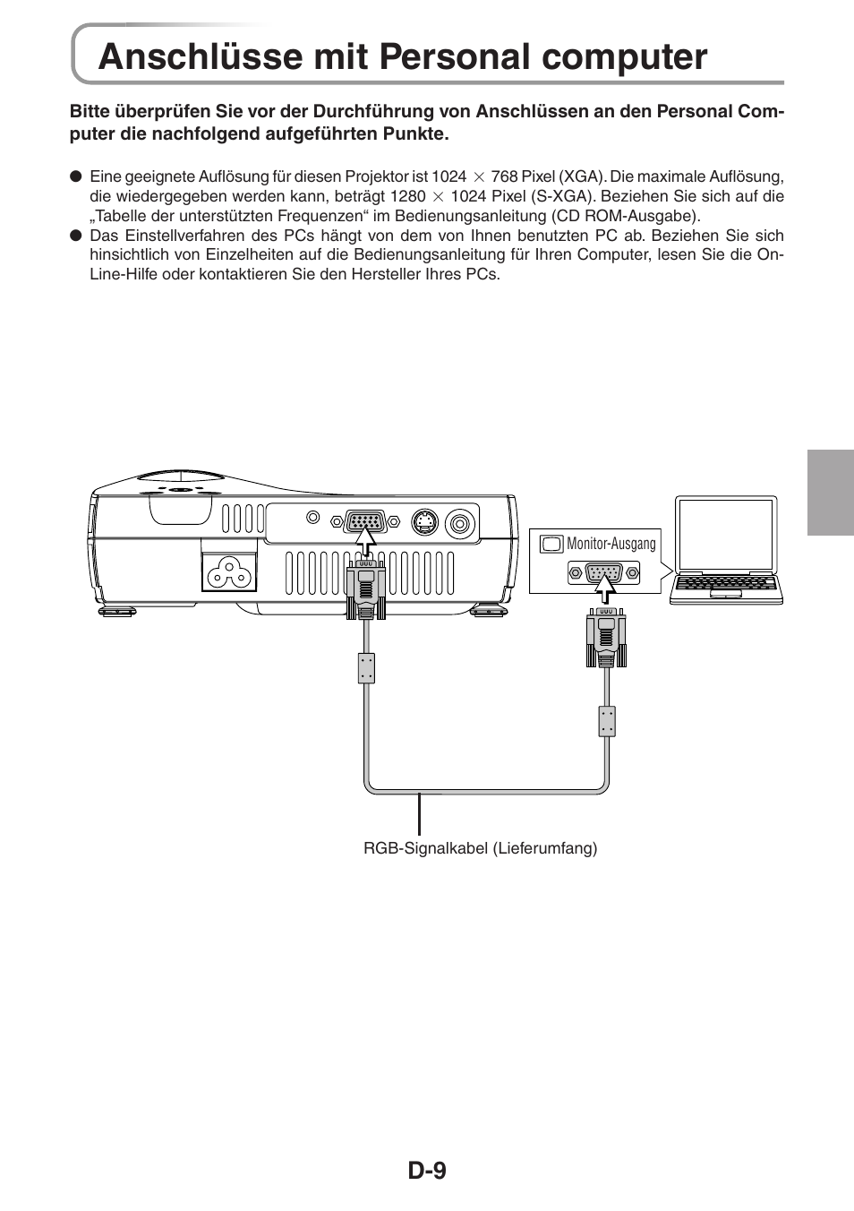 Anschlüsse mit personal computer | 3M PX5 User Manual | Page 47 / 95