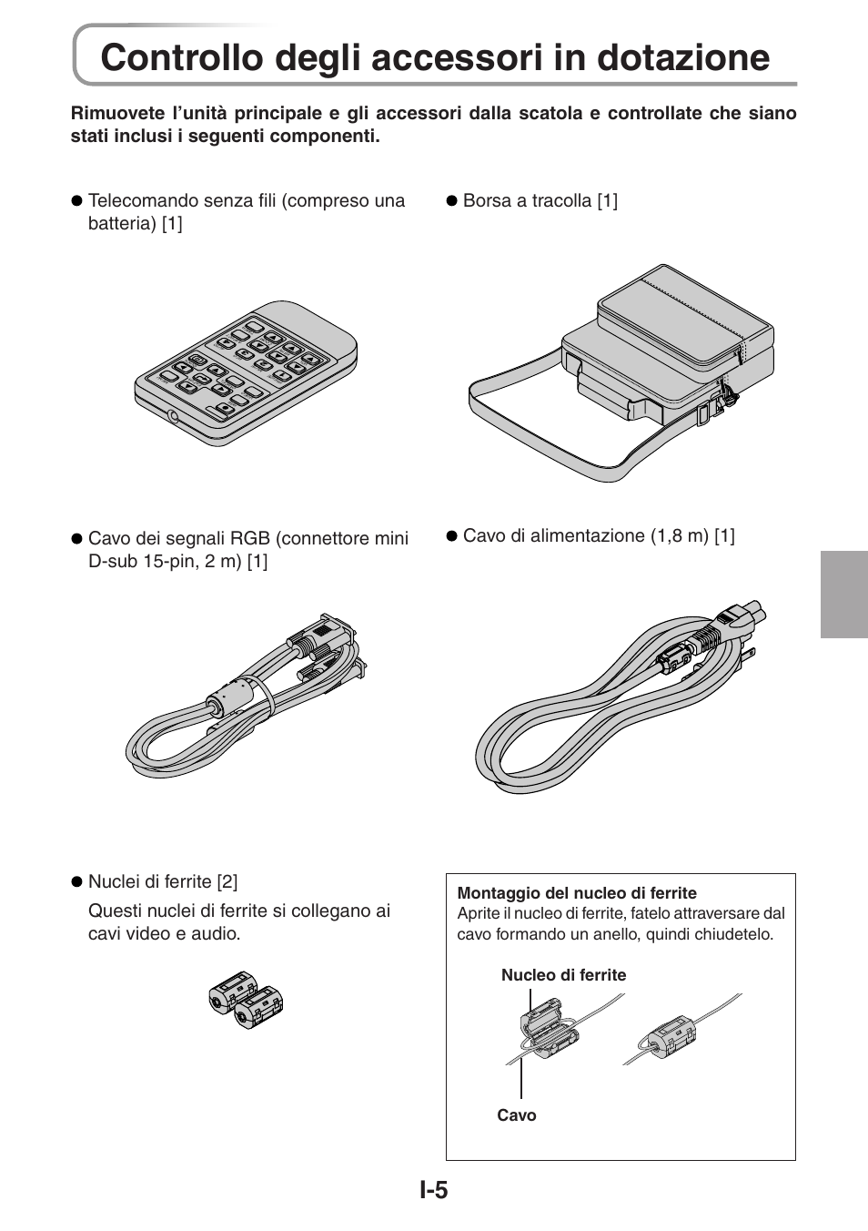 Controllo degli accessori in dotazione | 3M PX5 User Manual | Page 62 / 95