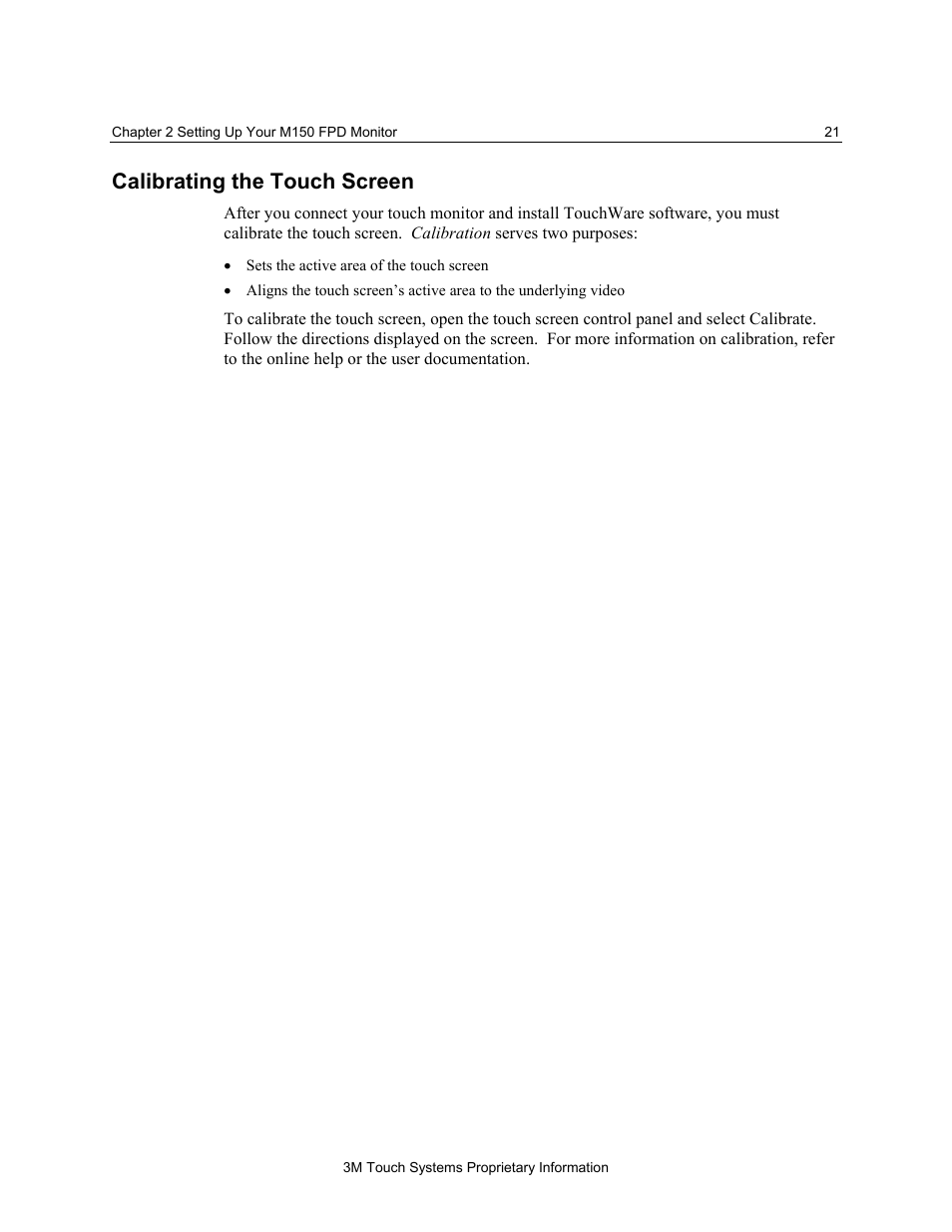 Calibrating the touch screen | 3M MicroTouch M150 User Manual | Page 21 / 33
