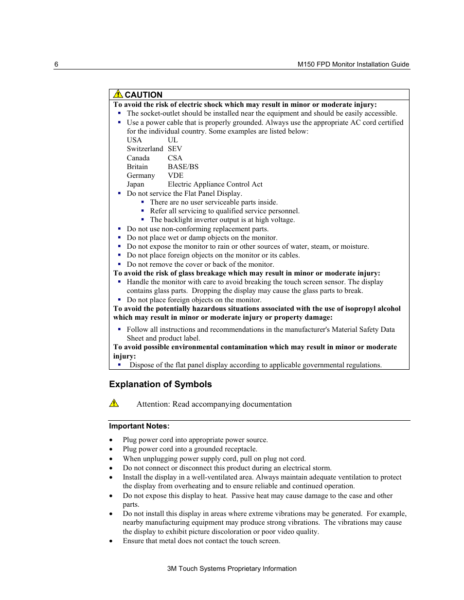 Explanation of symbols | 3M MicroTouch M150 User Manual | Page 6 / 33