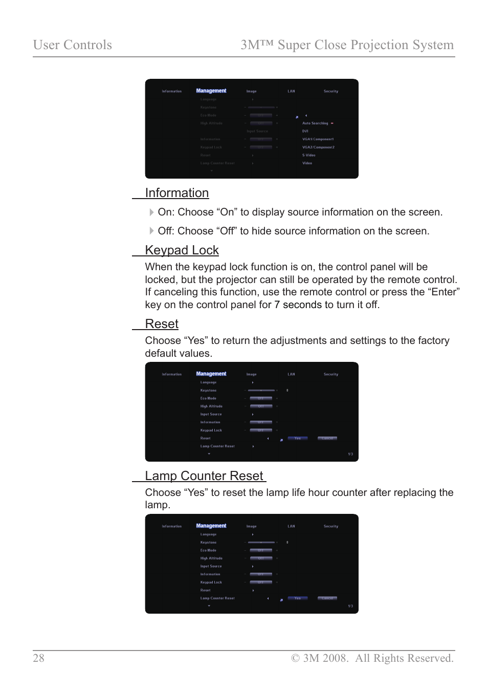 User controls 3m™ super close projection system | 3M SCP717 User Manual | Page 33 / 58