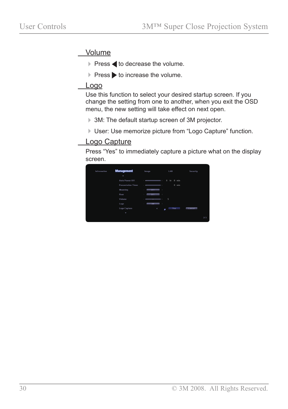 User controls 3m™ super close projection system | 3M SCP717 User Manual | Page 35 / 58