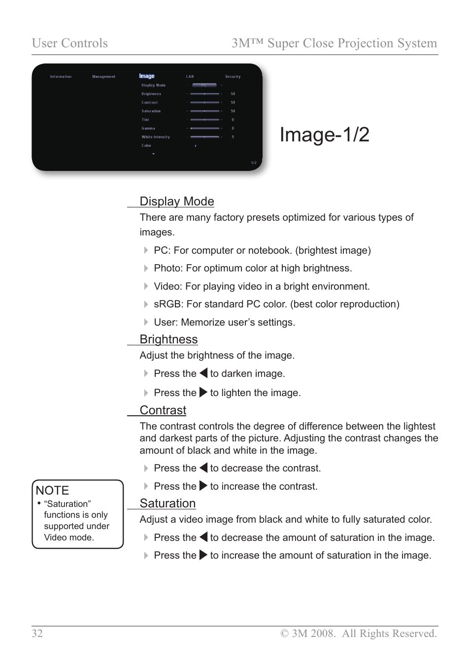 Image-1/2, User controls 3m™ super close projection system | 3M SCP717 User Manual | Page 37 / 58