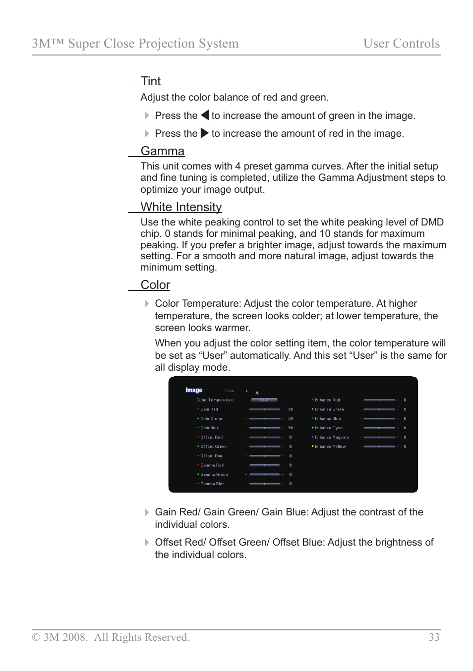 3m™ super close projection system user controls | 3M SCP717 User Manual | Page 38 / 58