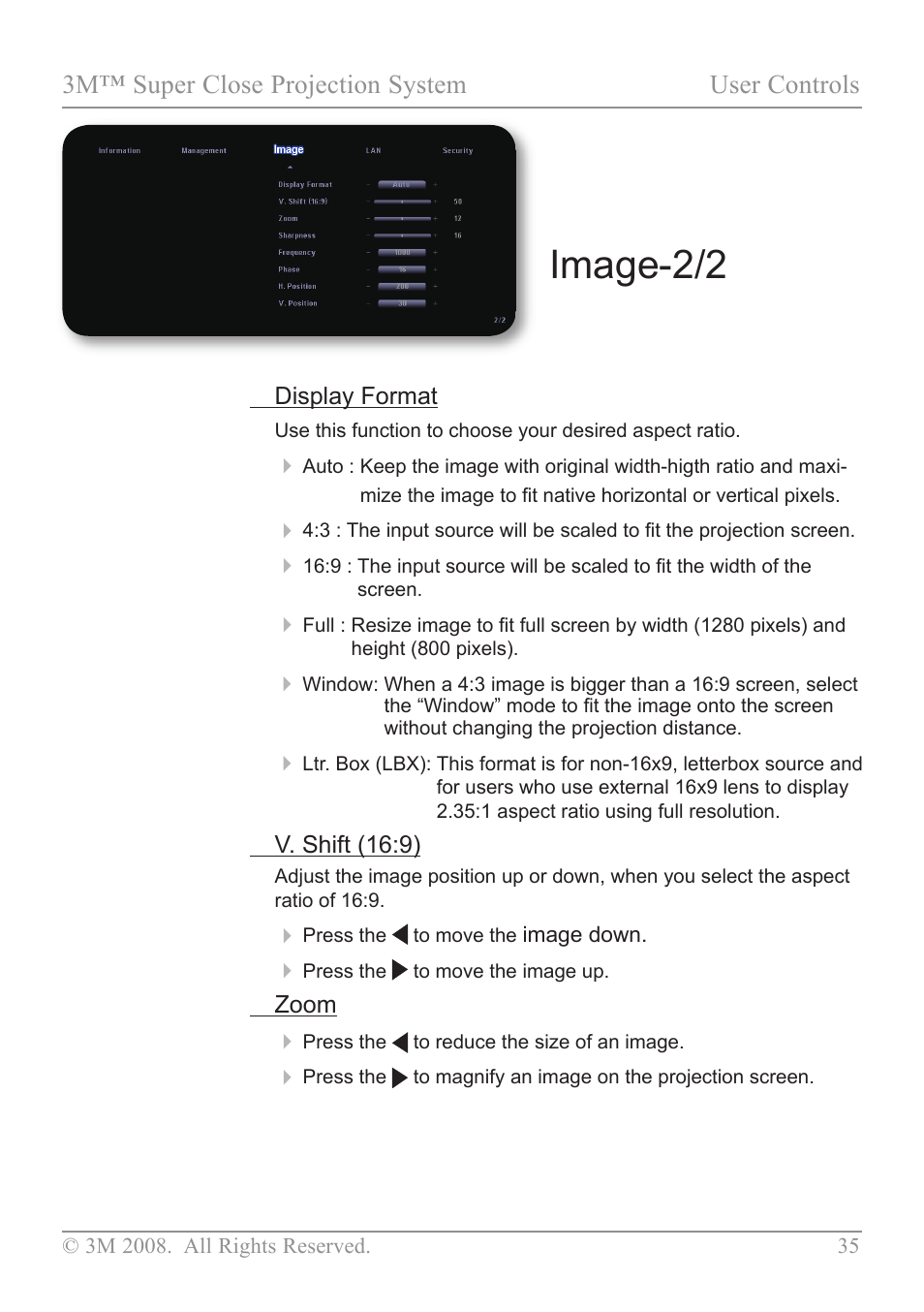 Image-2/2, 3m™ super close projection system user controls | 3M SCP717 User Manual | Page 40 / 58