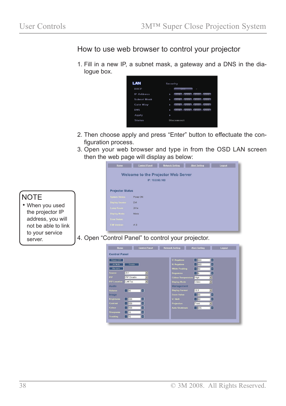 User controls 3m™ super close projection system | 3M SCP717 User Manual | Page 43 / 58