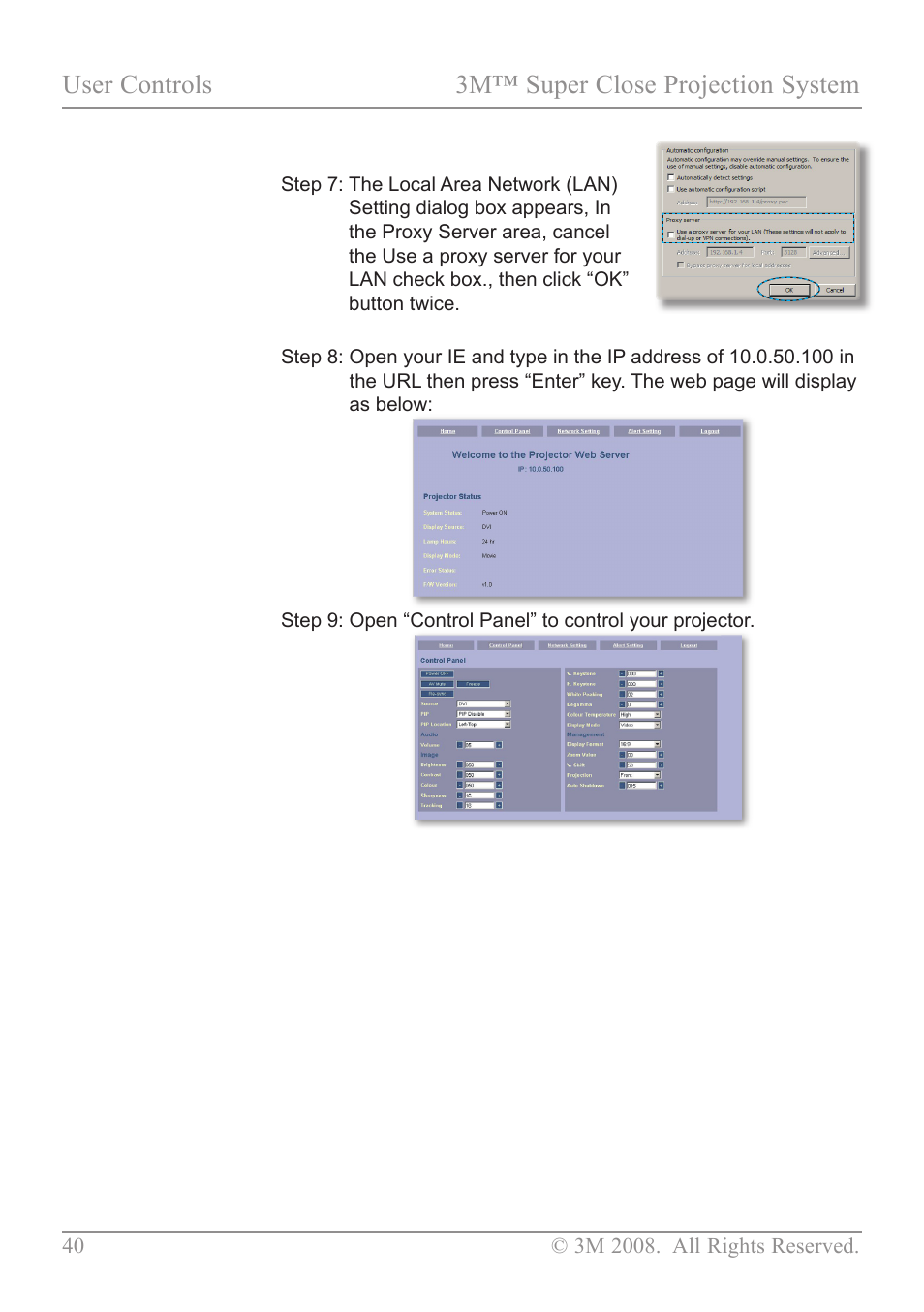 User controls 3m™ super close projection system | 3M SCP717 User Manual | Page 45 / 58