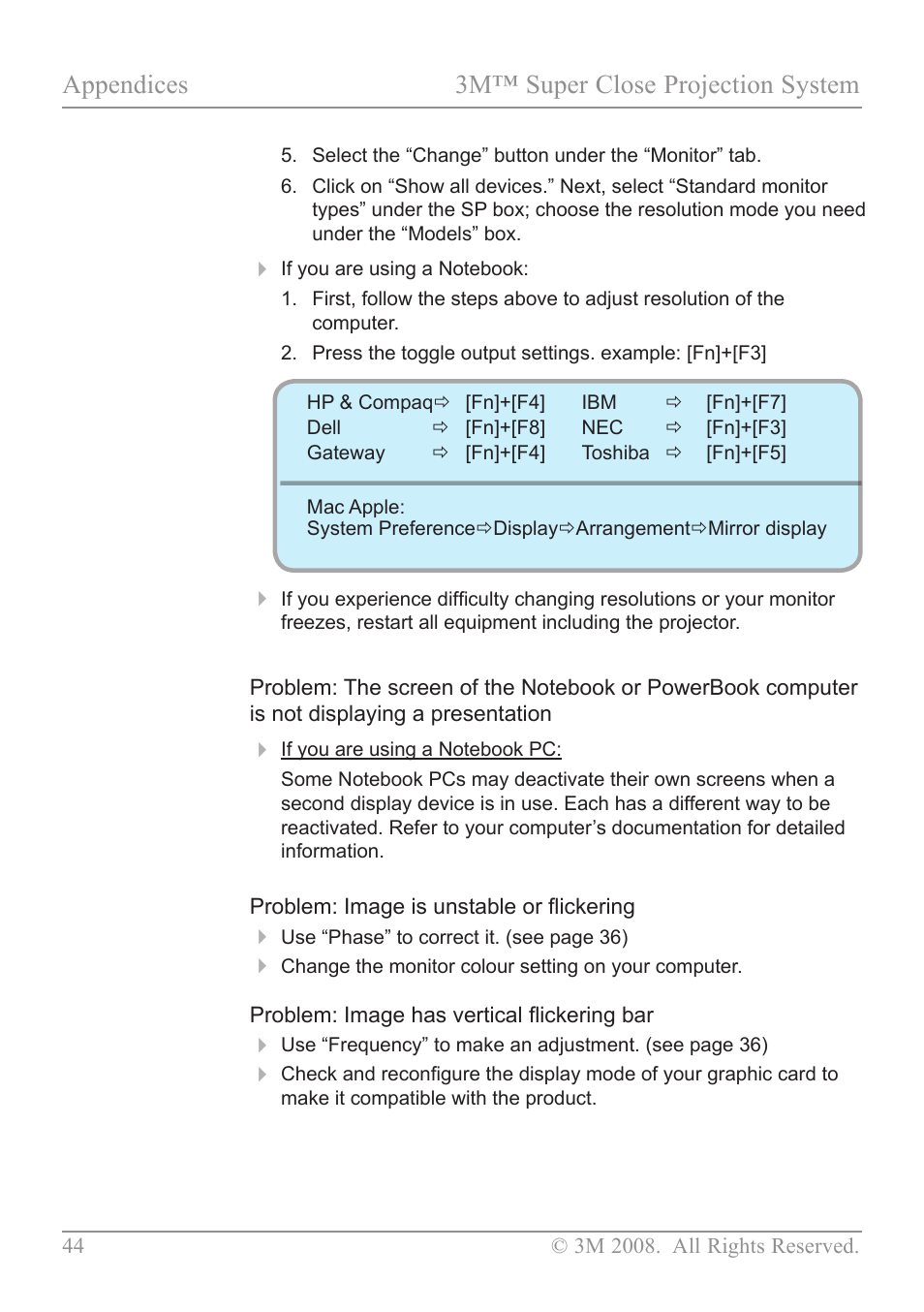 Appendices 3m™ super close projection system | 3M SCP717 User Manual | Page 49 / 58